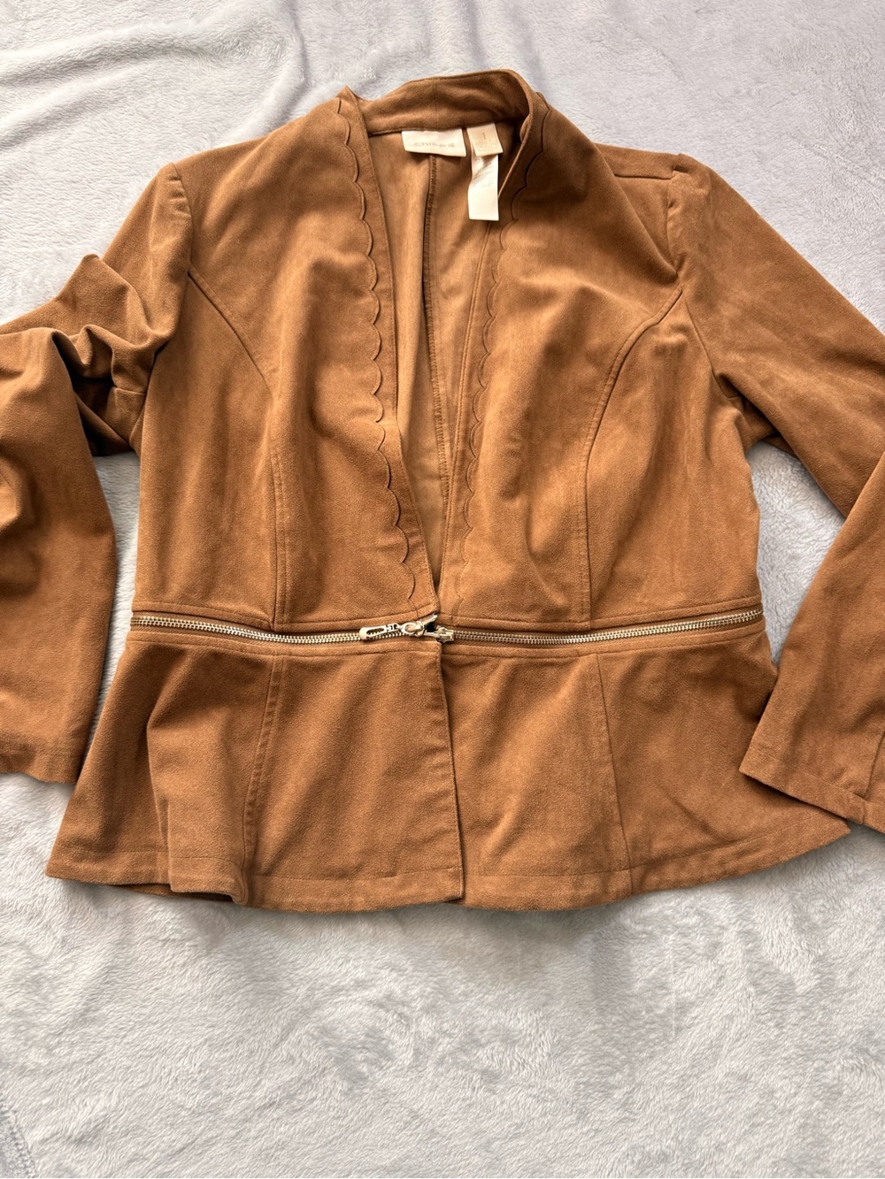 Chico’s Brown Scalloped Zip-Waist Jacket